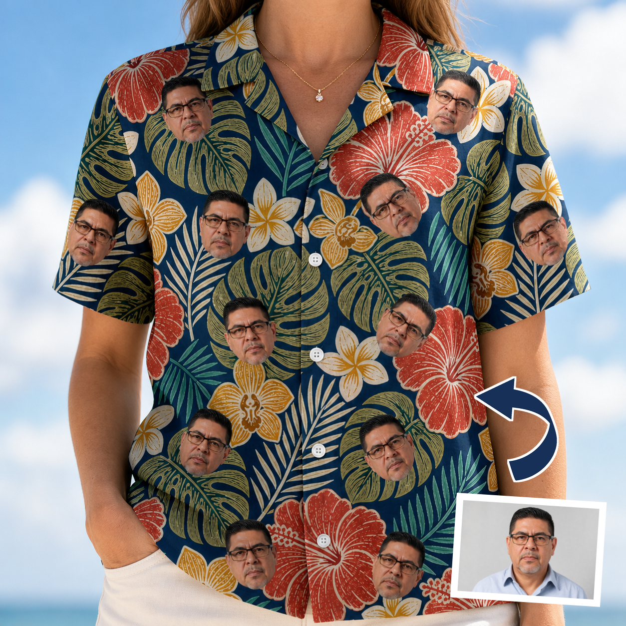 Tropical Hibiscus Custom Face Hawaiian Shirt - 3