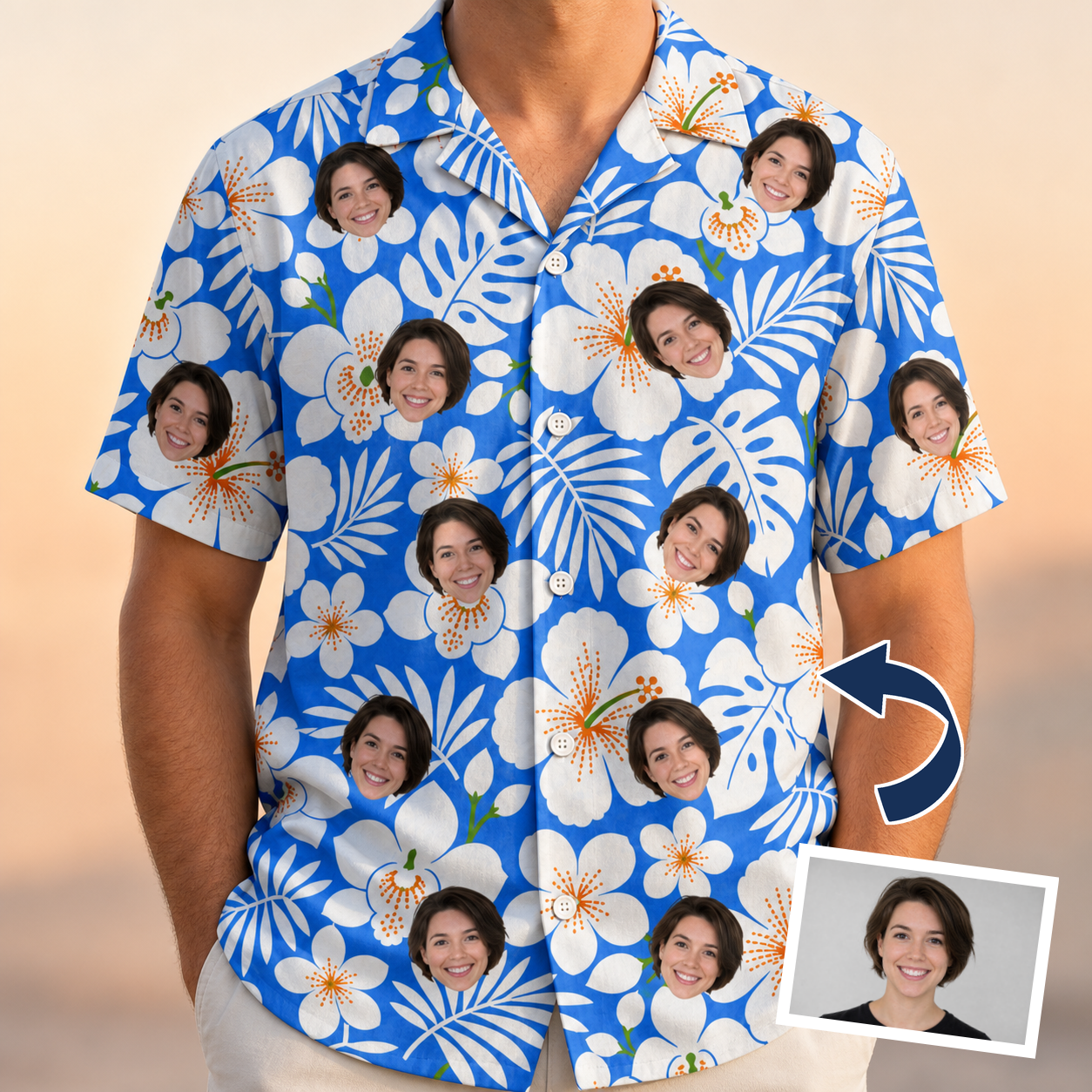 Men's Hibiscus Hula Hooray Custom Face Hawaiian Shirt