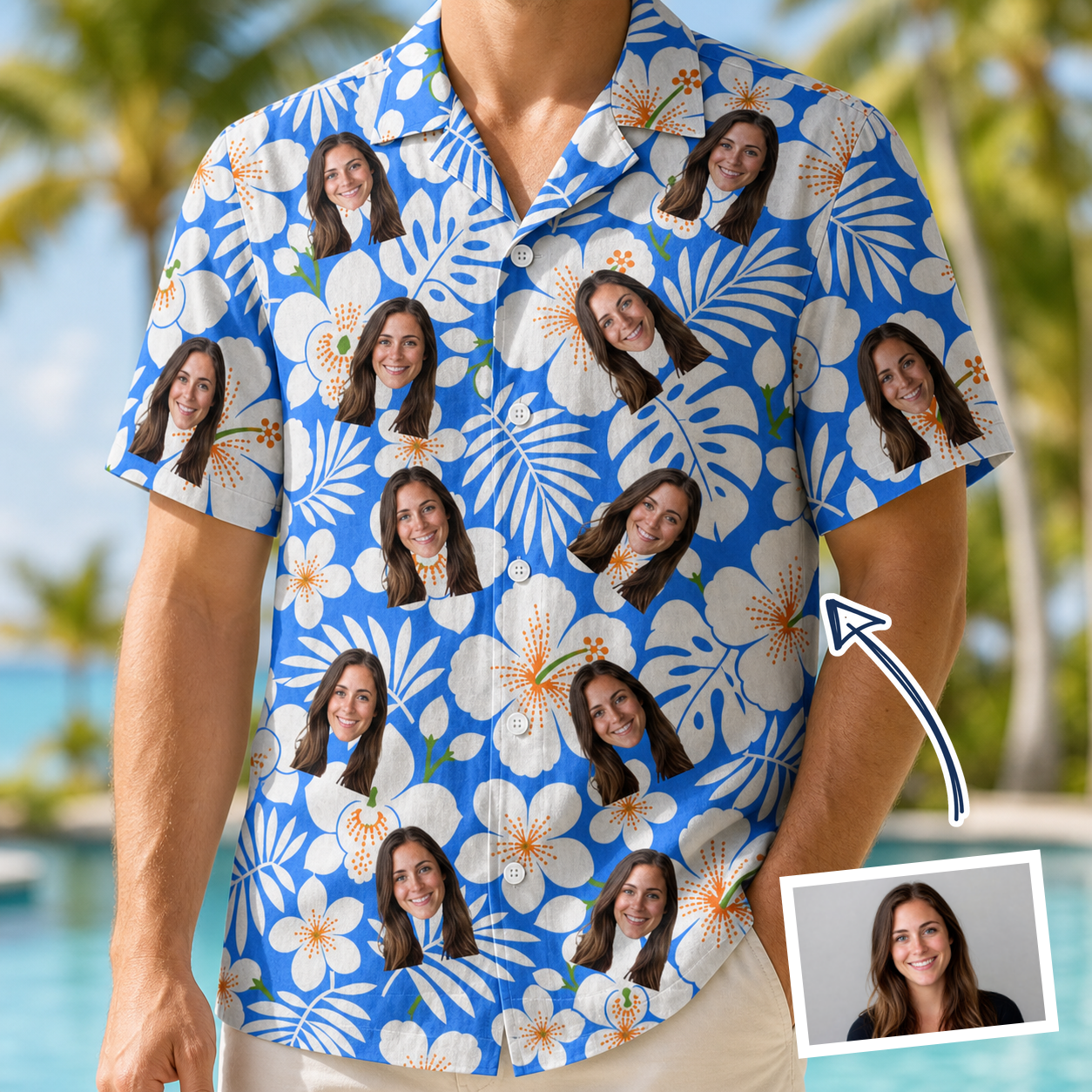 Men's Hibiscus Hula Hooray Custom Face Hawaiian Shirt
