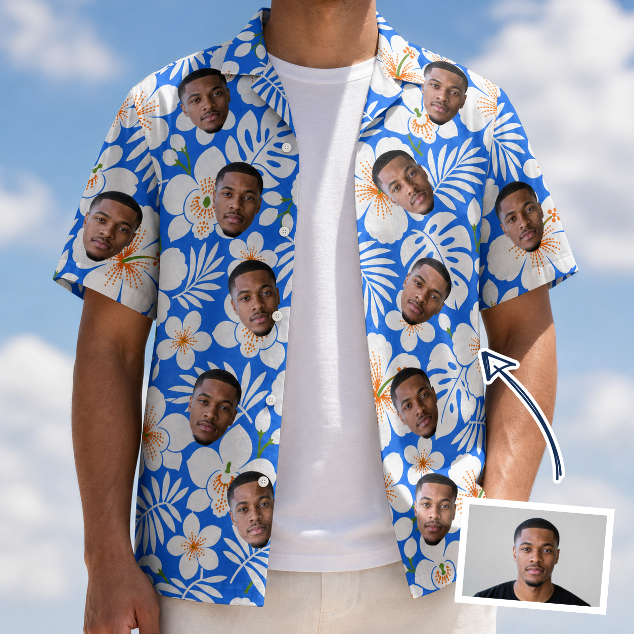 Men's Hibiscus Hula Hooray Custom Face Hawaiian Shirt - 5