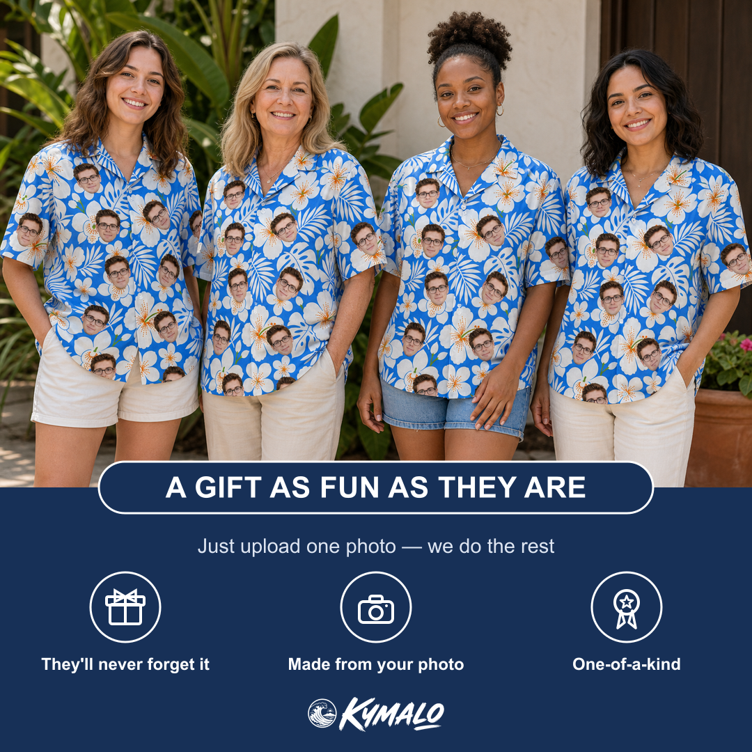 Women's Hibiscus Hula Hooray Custom Face Hawaiian Shirt