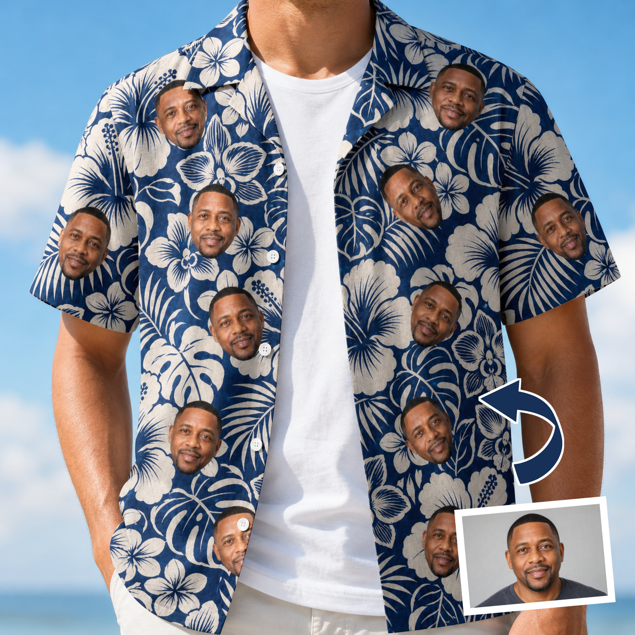 Tropical Flower Custom Face Men's Hawaiian Shirt - 3