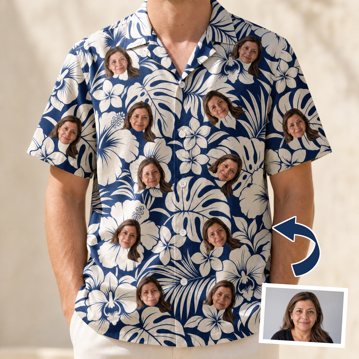 Tropical Flower Custom Face Men's Hawaiian Shirt - 3