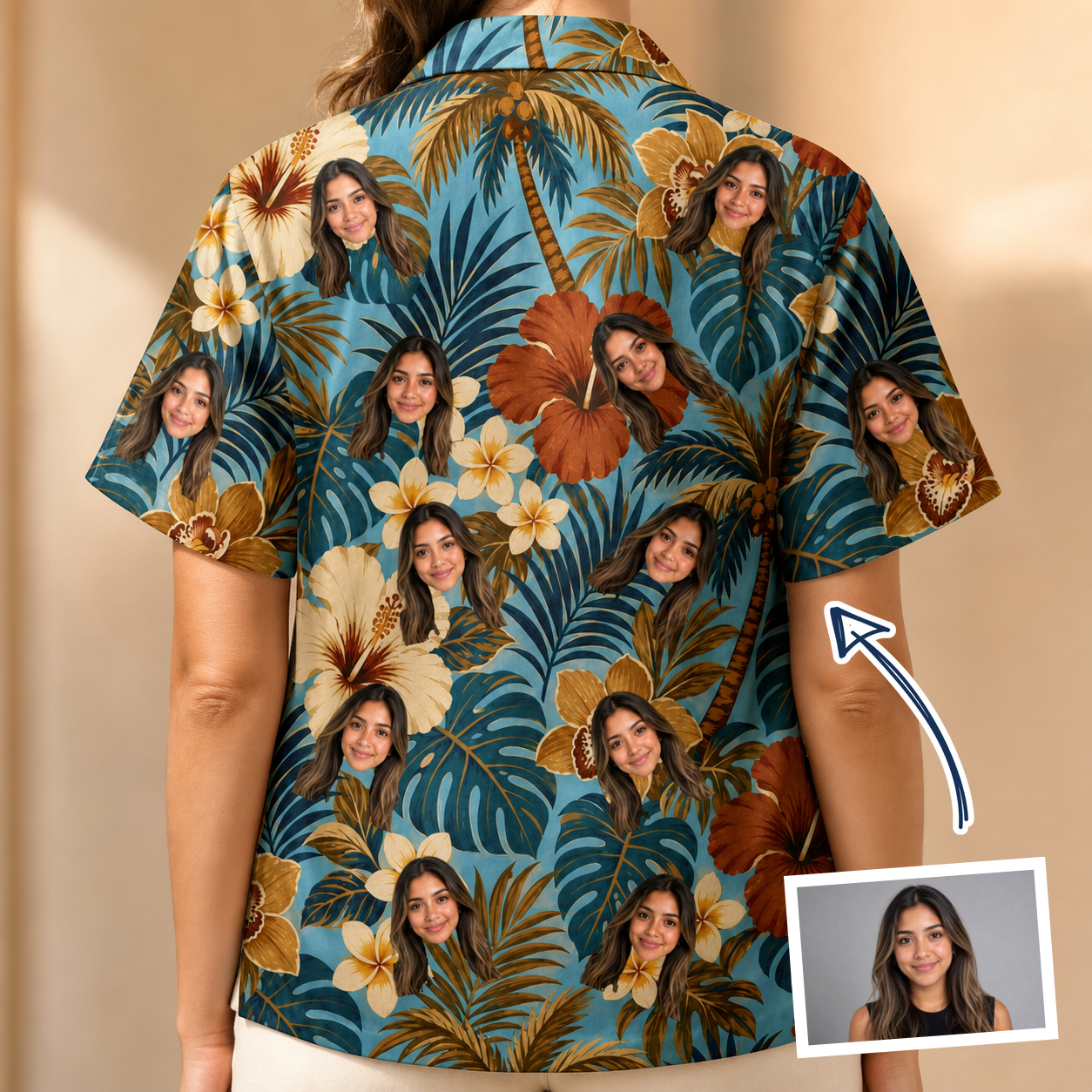 Women's Palm Print Paradise Custom Face Hawaiian Shirt - 8