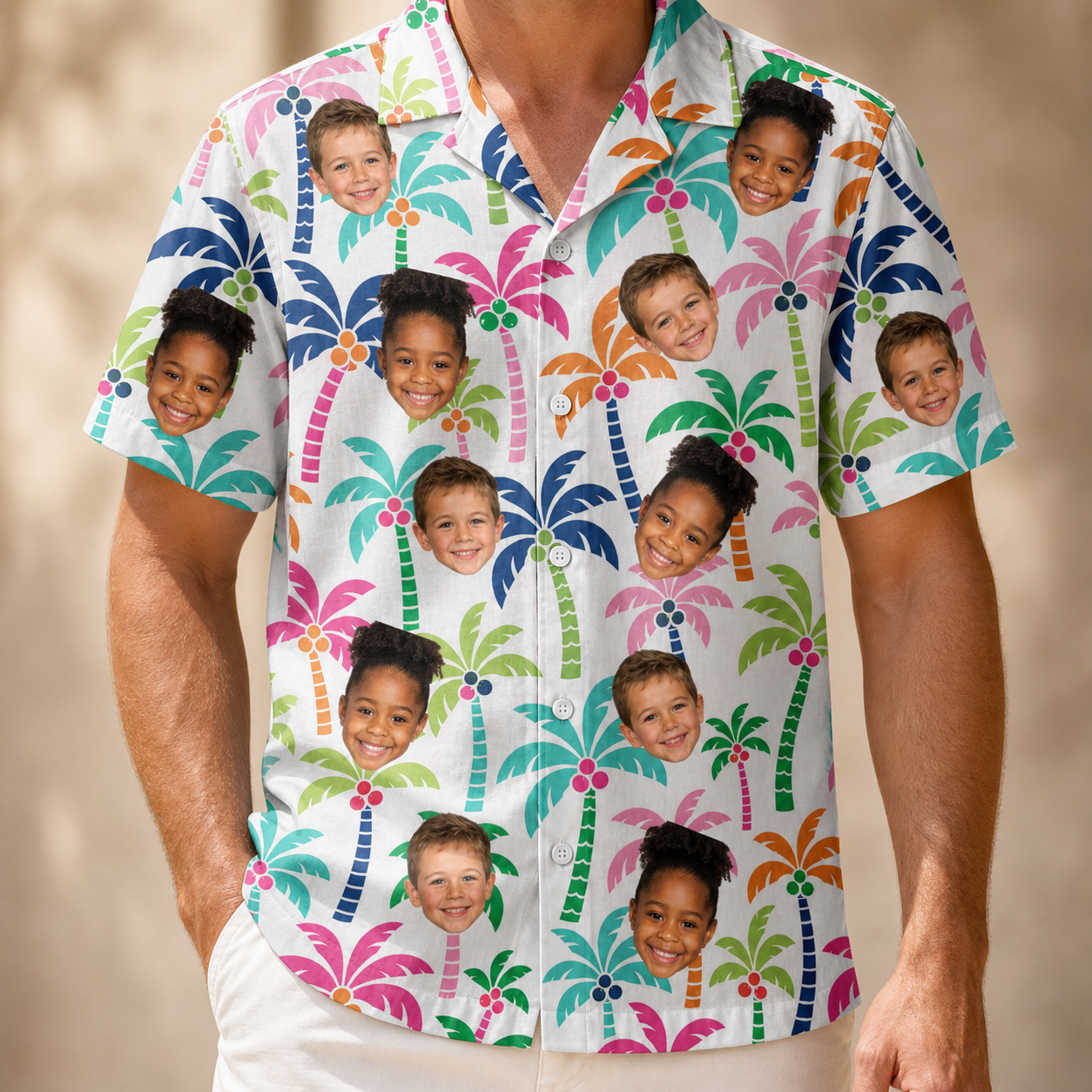 Men's Palm Print Paradise Custom Face Hawaiian Shirt - 5