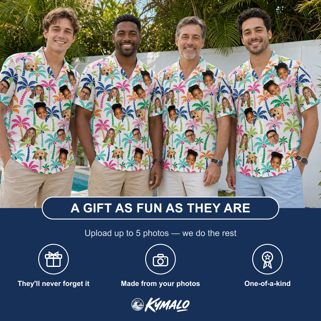 Men's Palm Print Paradise Custom Face Hawaiian Shirt - 2