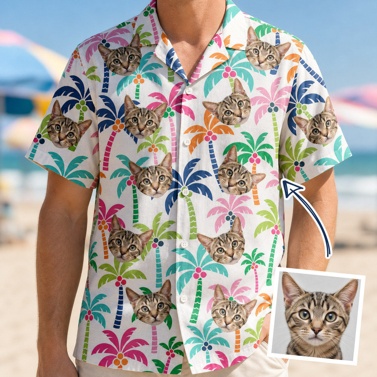 Men's Palm Print Paradise Custom Face Hawaiian Shirt - 7