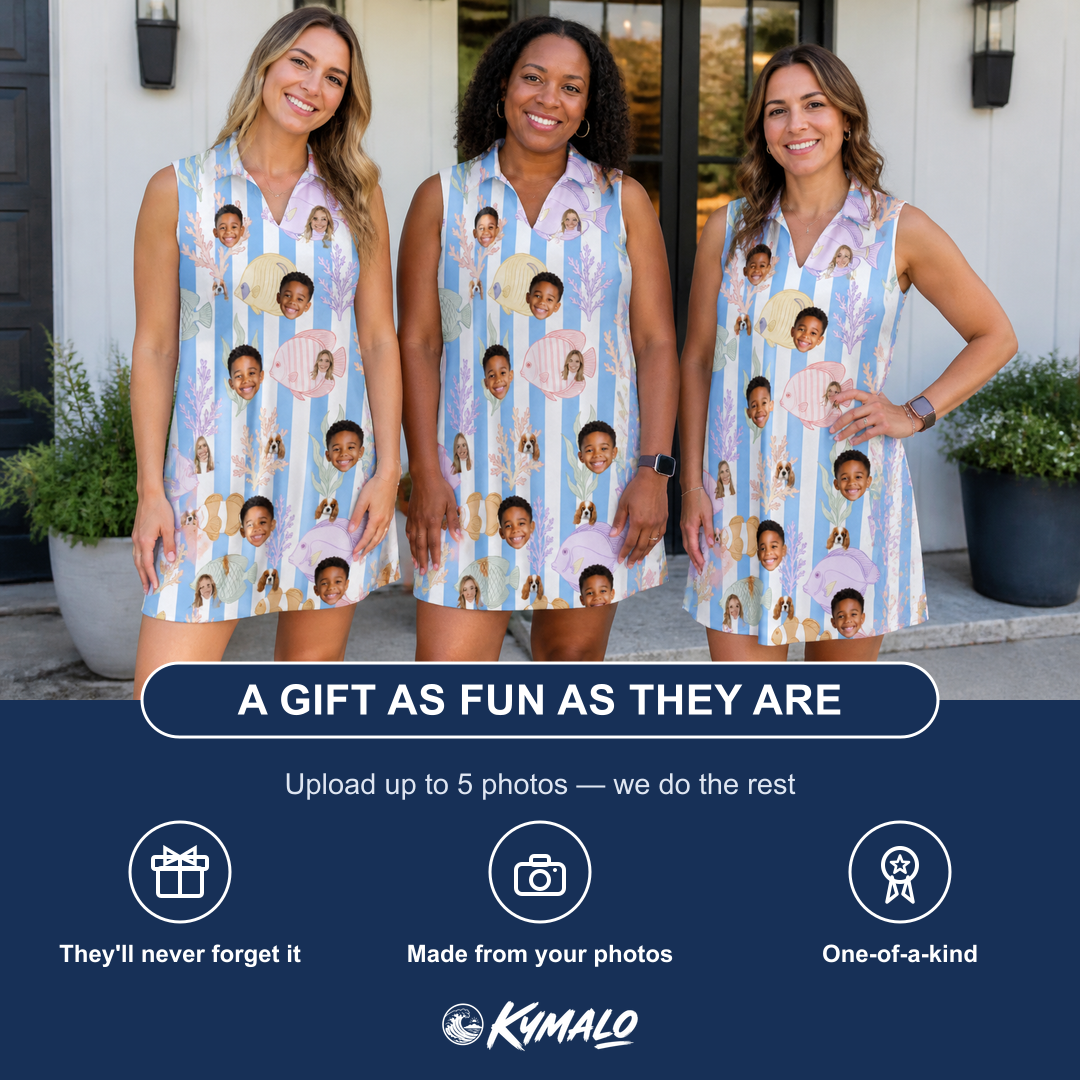Friends in matching Women's Reef Rascals Custom Face V-Neck Dress — a group gift photo