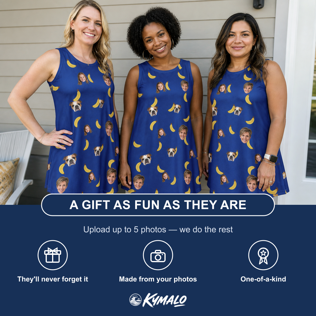 Friends in matching Women's Bunch Buzz Custom Face Tank Dress — a group gift photo