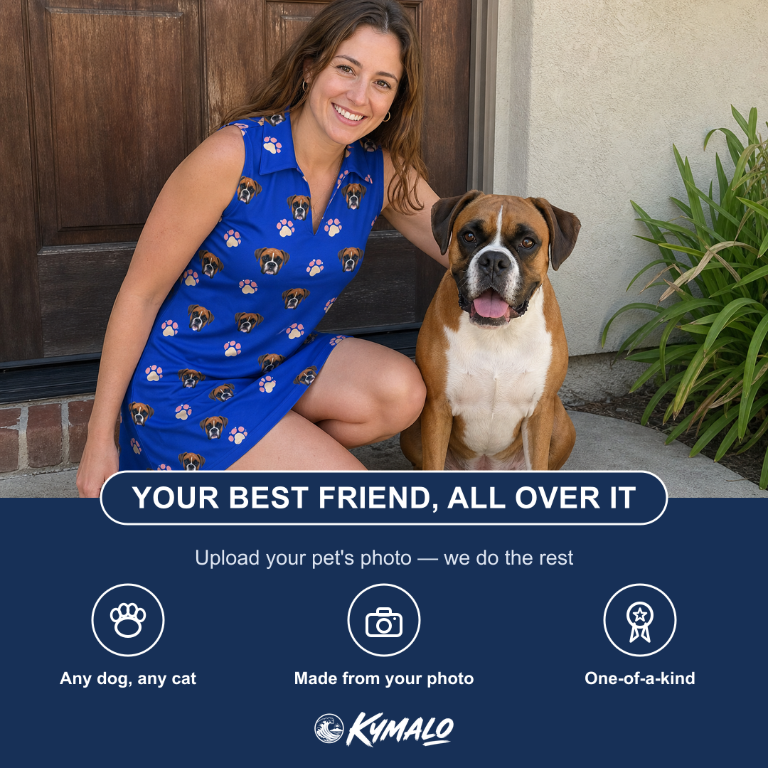 Friends in matching Women's Canine Confetti Custom Dog Face V-Neck Dress — a group gift photo