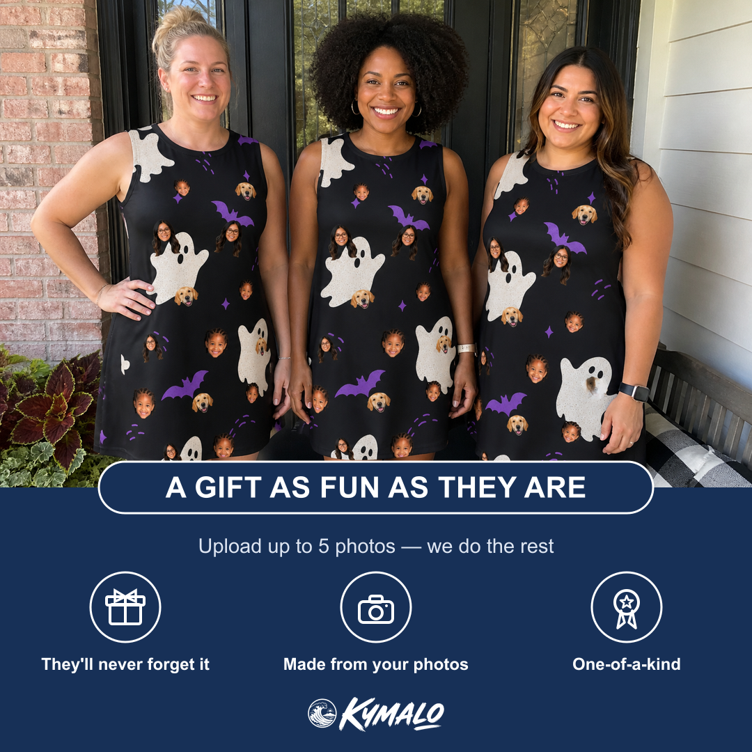Friends in matching Women's Boo Bats Custom Face Tank Dress — a group gift photo