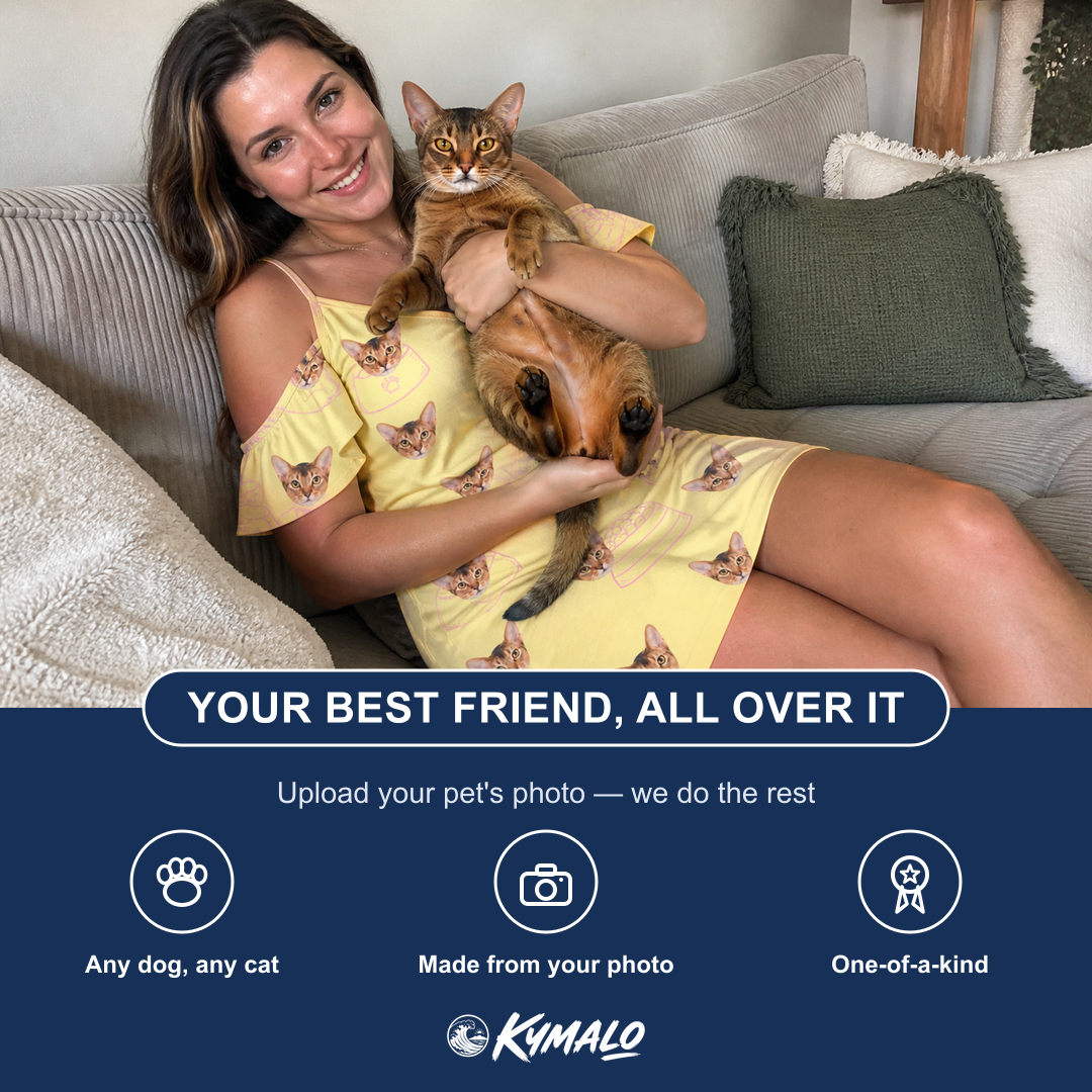 Friends in matching Women's Whisker Buffet Custom Cat Face Off-Shoulder Dress — a group gift photo