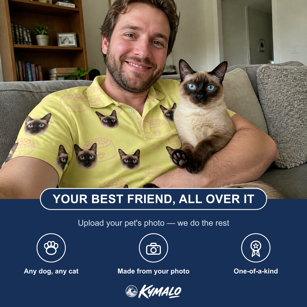 Friends in matching Men's Whisker Buffet Custom Cat Face Polo Shirt — a group gift photo
