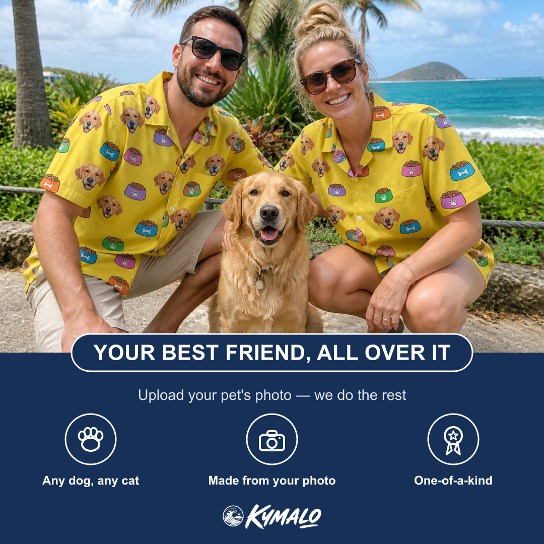 Friends in matching Women's Chow Hounds Custom Dog Face Hawaiian Shirt — a group gift photo