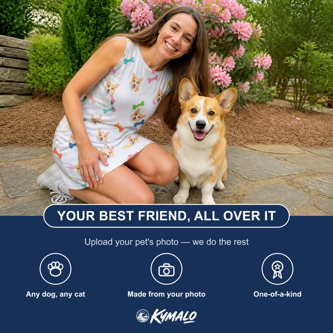 Friends in matching Women's Gnawvana Grove Custom Dog Face Tank Dress — a group gift photo
