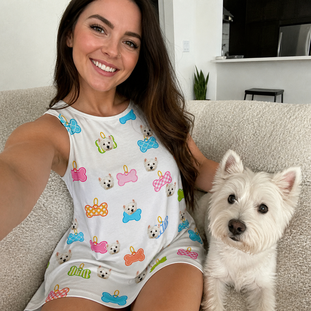 Selfie with the pet whose face is printed all over this Women's Tag Wag Custom Dog Face Tank Dress