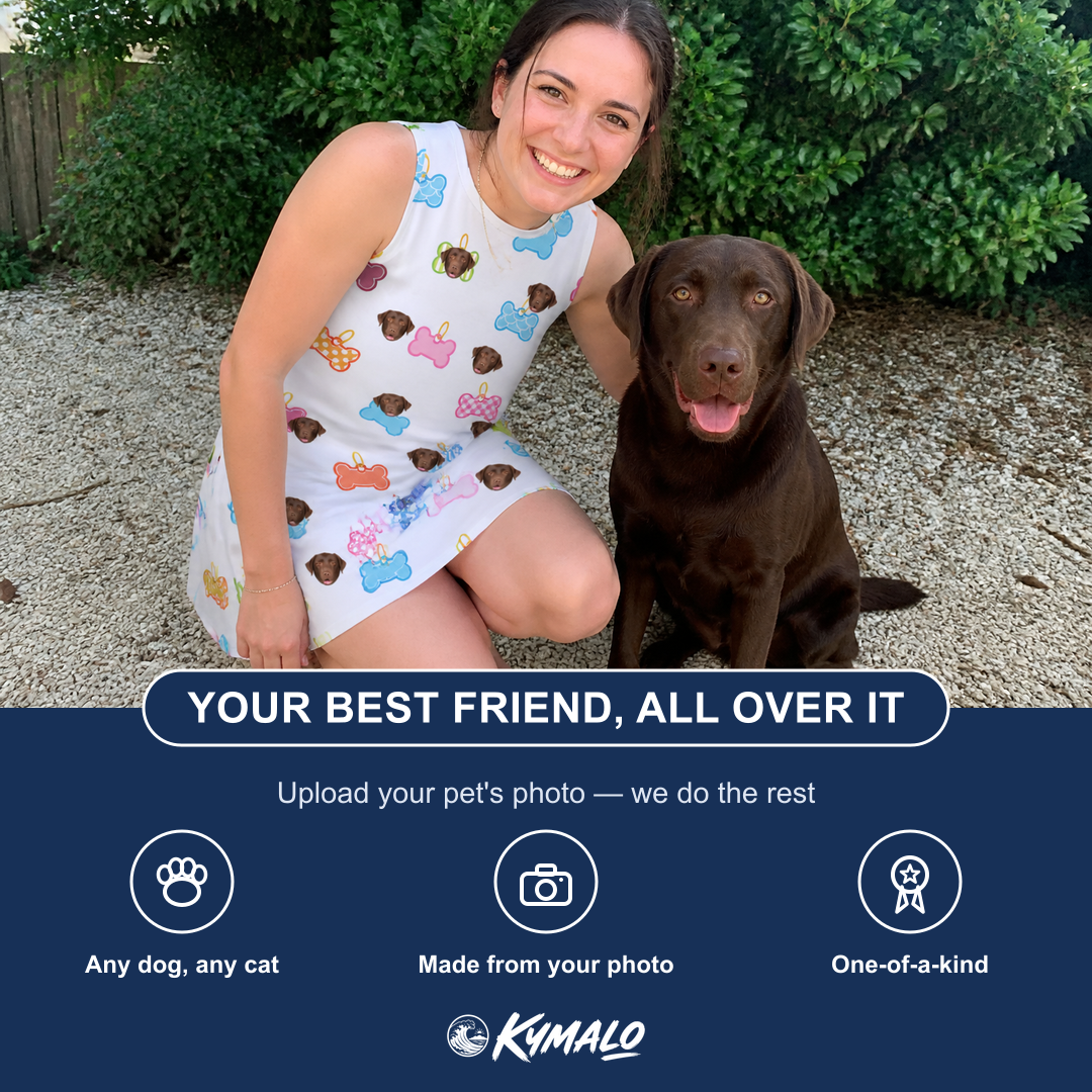 Friends in matching Women's Tag Wag Custom Dog Face Tank Dress — a group gift photo