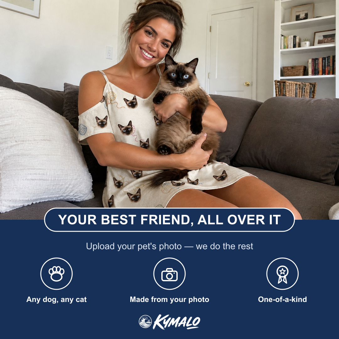 Friends in matching Women's Skein Snoopers Custom Cat Face Off-Shoulder Dress — a group gift photo