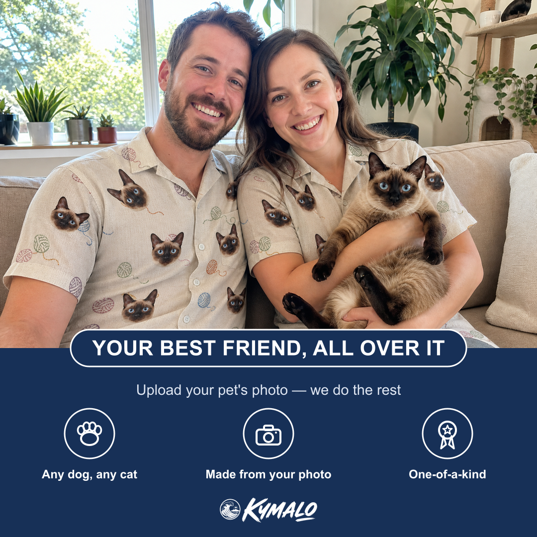 Friends in matching Men's Skein Snoopers Custom Cat Face Hawaiian Shirt — a group gift photo