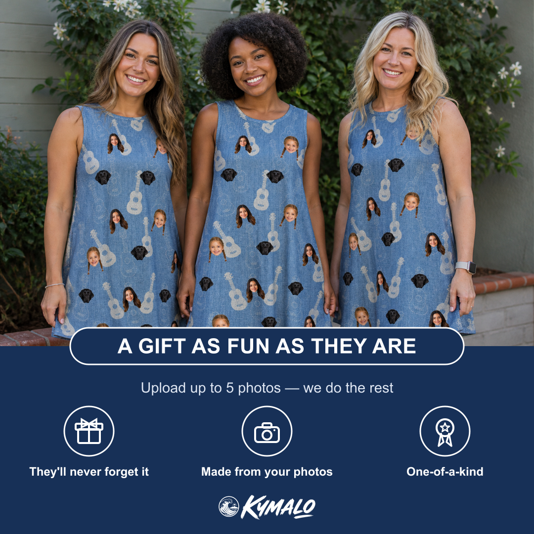 Friends in matching Women's Gardenia Grooves Custom Face Tank Dress — a group gift photo
