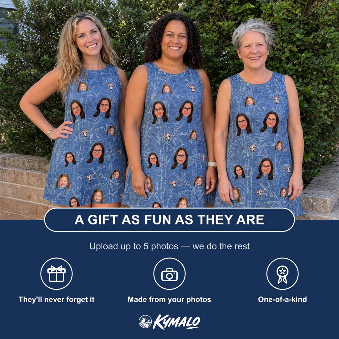 Friends in matching Women's Jade Jetset Custom Face Tank Dress — a group gift photo