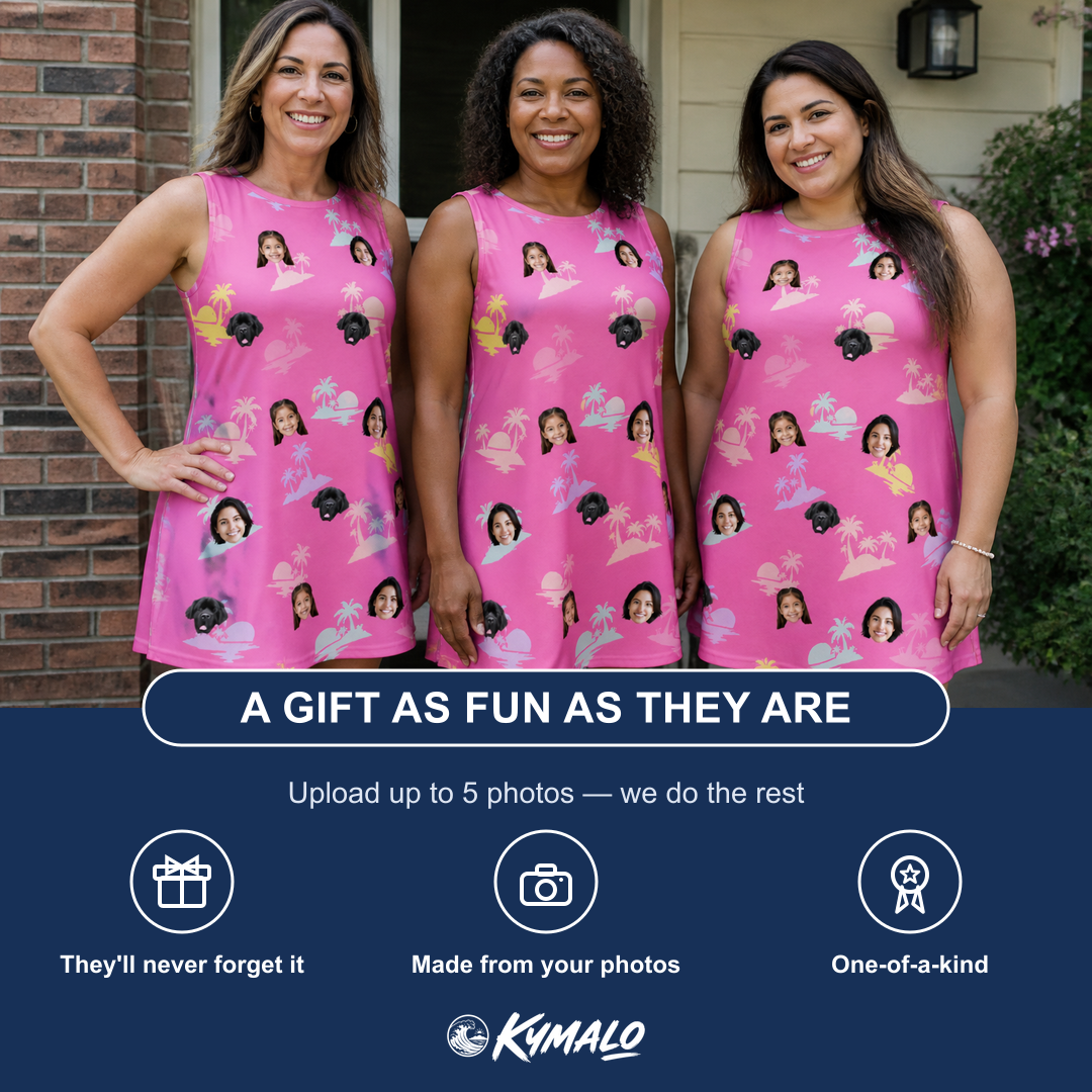 Friends in matching Women's Heatwave Hacienda Custom Face Tank Dress — a group gift photo