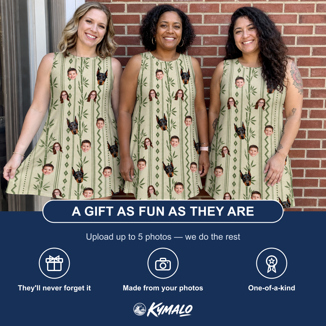 Friends in matching Women's Culm Conga Custom Face Tank Dress — a group gift photo
