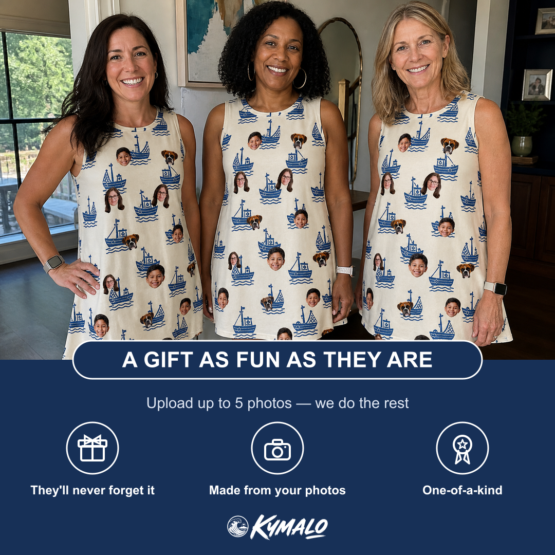 Friends in matching Women's Skipper Scooters Custom Face Tank Dress — a group gift photo