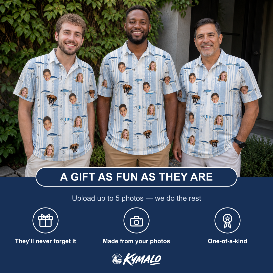 Friends in matching Men's Spoon Sizzle Custom Face Polo Shirt — a group gift photo