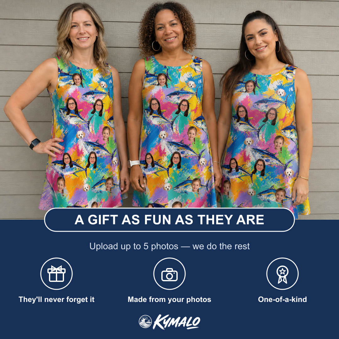 Friends in matching Women's Sushi Safari Custom Face Tank Dress — a group gift photo