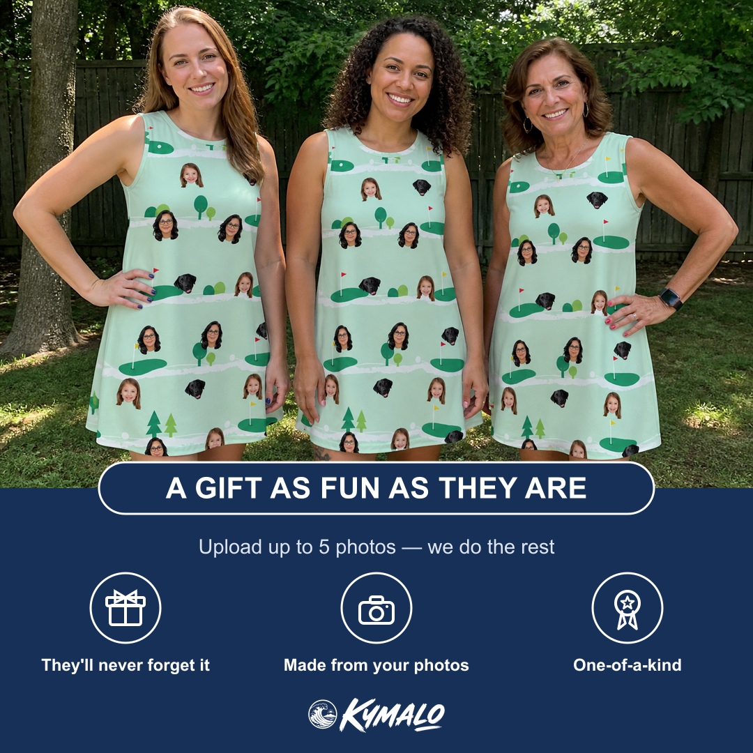 Friends in matching Women's Hole Hilarity Custom Face Tank Dress — a group gift photo