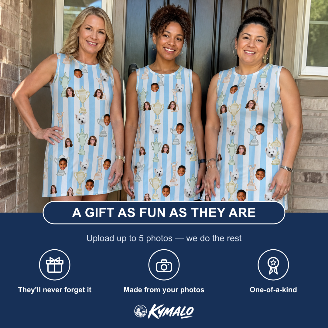 Friends in matching Women's Green Glory Custom Face Tank Dress — a group gift photo