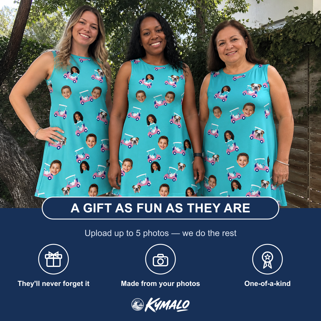Friends in matching Women's Cartel Classics Custom Face Tank Dress — a group gift photo