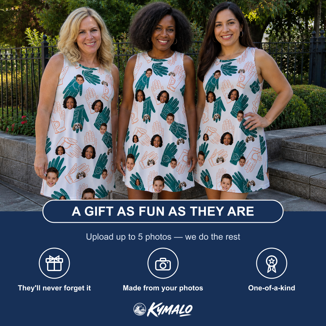 Friends in matching Women's Handicap Hilarity Custom Face Tank Dress — a group gift photo