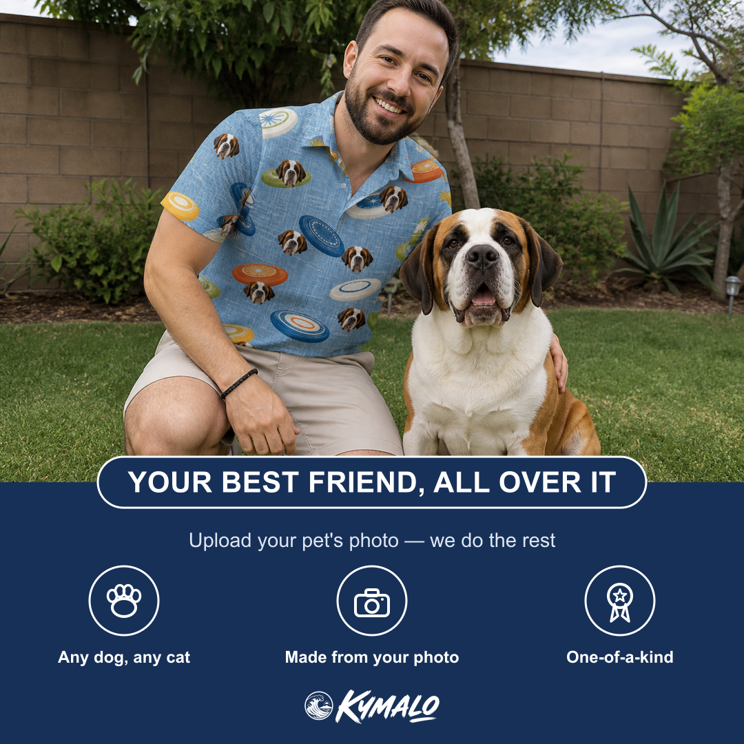 Friends in matching Men's Aero Barkers Custom Dog Face Polo Shirt — a group gift photo