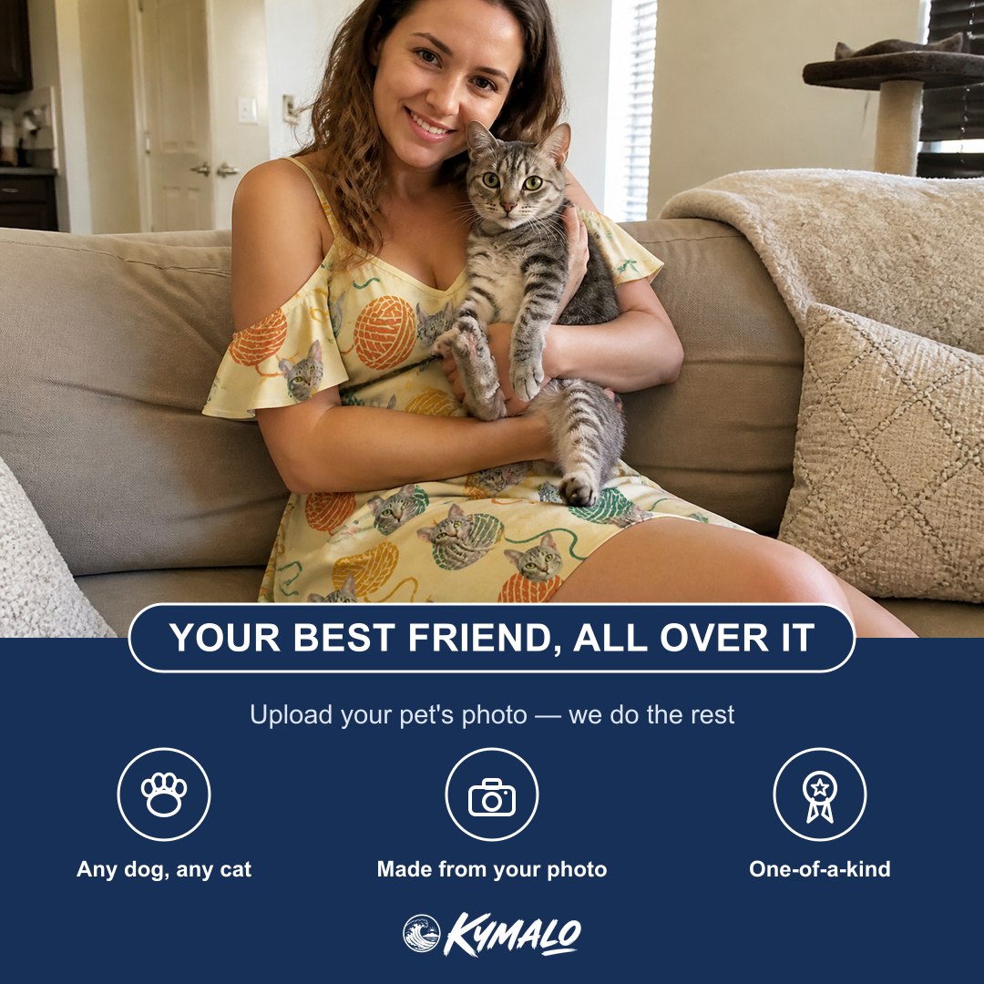 Friends in matching Women's Mewton Balls Custom Cat Face Off-Shoulder Dress — a group gift photo