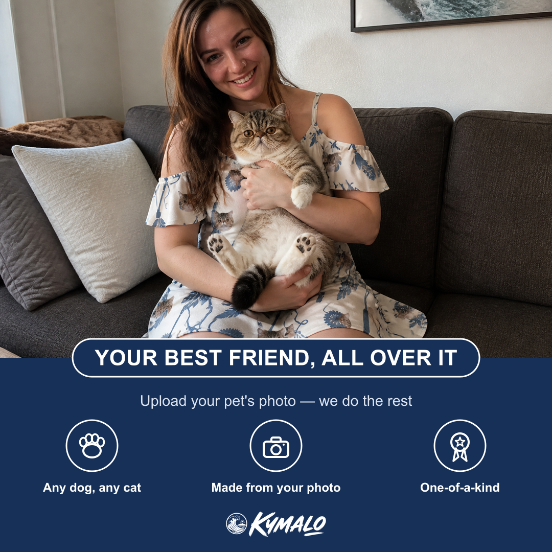 Friends in matching Women's Catnip Kinetics Custom Cat Face Off-Shoulder Dress — a group gift photo