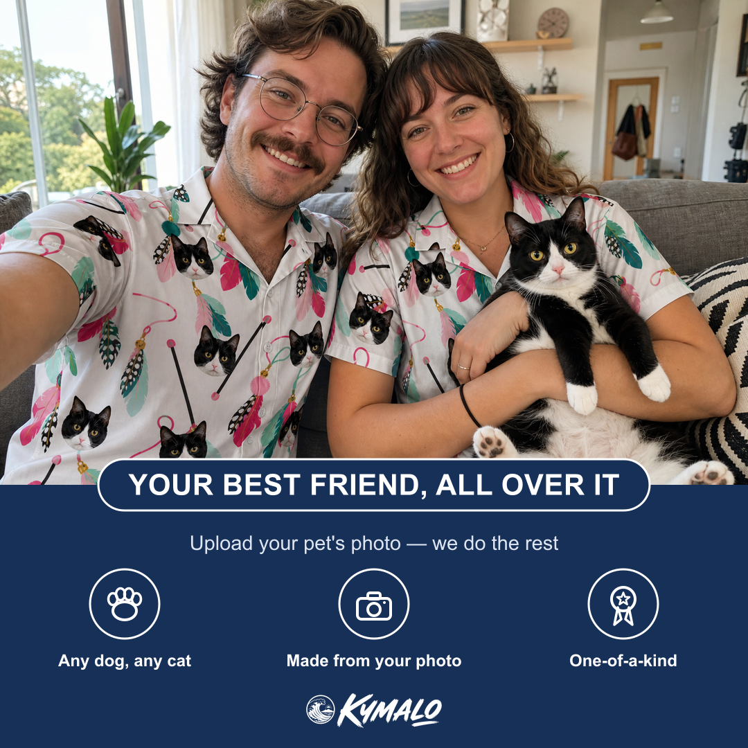 Friends in matching Women's Teaser Tornado Custom Cat Face Hawaiian Shirt — a group gift photo