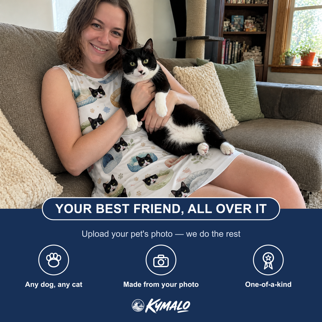 Friends in matching Women's Dreamy Dens Custom Cat Face Tank Dress — a group gift photo