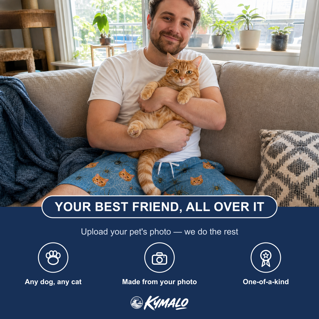 Friends in matching Men's Scuttle Sideshow Custom Cat Face Beach Shorts — a group gift photo
