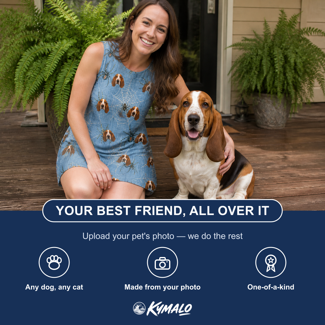 Friends in matching Women's Scuttle Sideshow Custom Dog Face Tank Dress — a group gift photo
