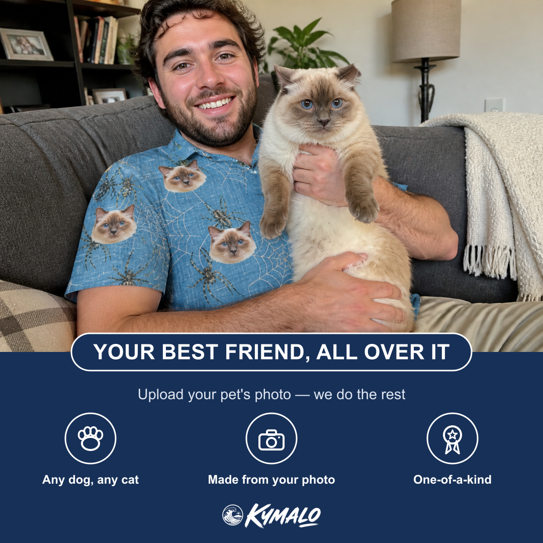 Friends in matching Men's Scuttle Sideshow Custom Cat Face Polo Shirt — a group gift photo