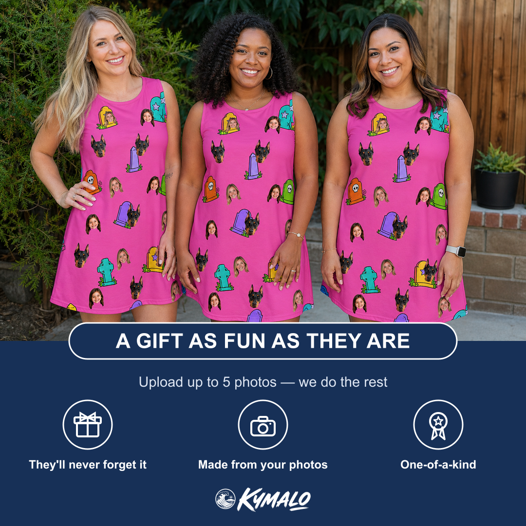 Friends in matching Women's Slab Snickers Custom Face Tank Dress — a group gift photo