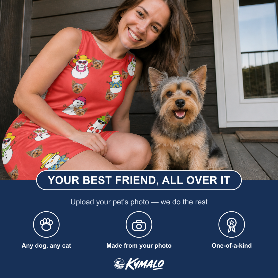 Friends in matching Women's Polar Pantomime Custom Dog Face Tank Dress — a group gift photo