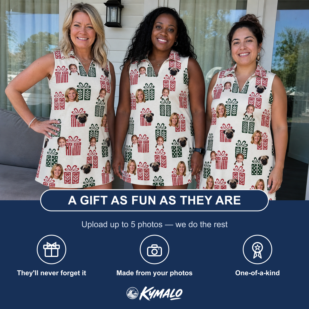 Friends in matching Women's Bowtiful Bundles Custom Face V-Neck Dress — a group gift photo
