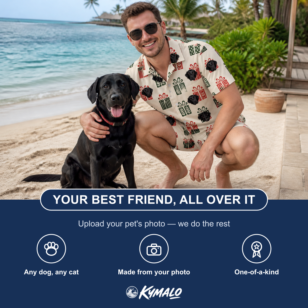 Friends in matching Men's Bowtiful Bundles Custom Dog Face Shirt & Shorts Set — a group gift photo