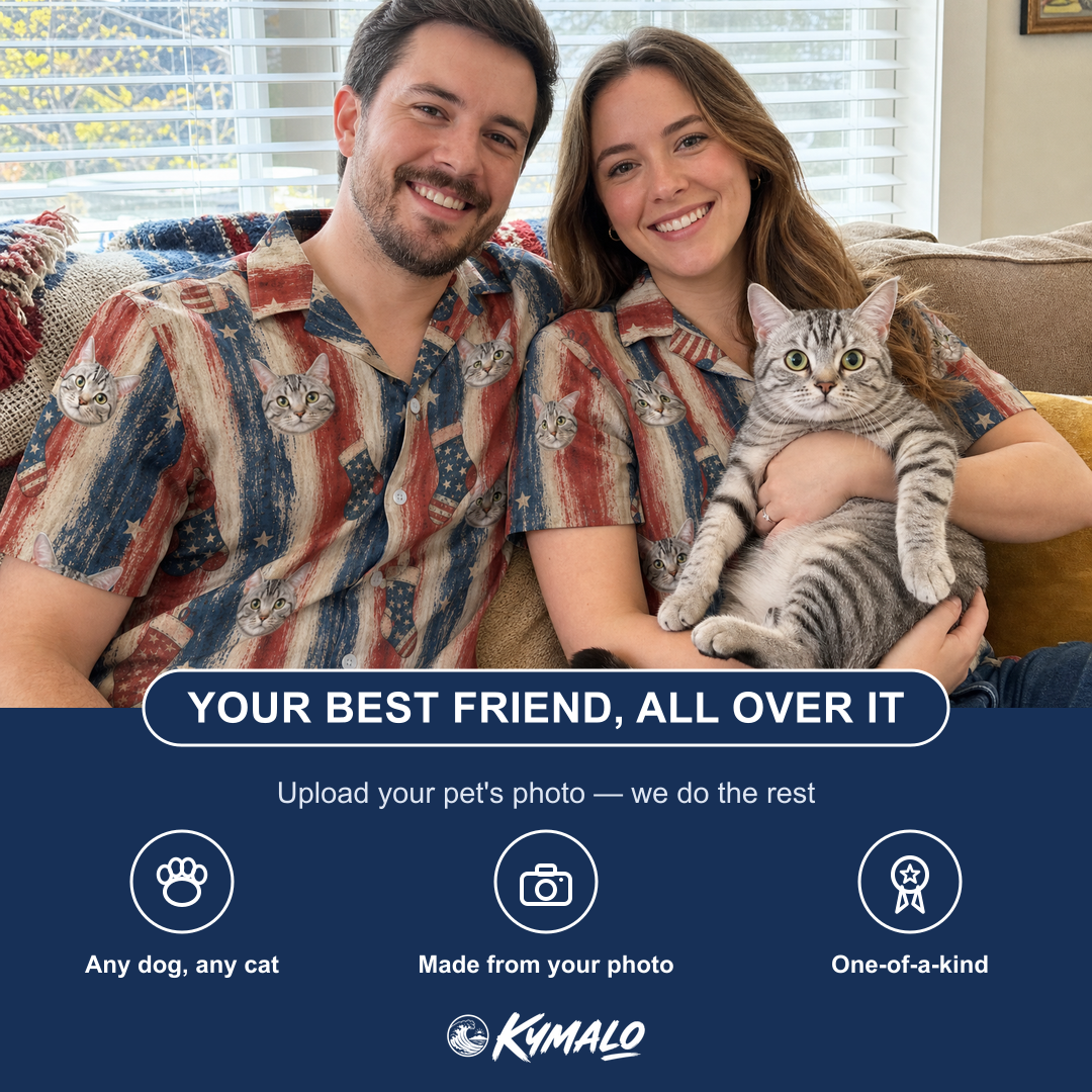 Friends in matching Women's Christmas Cuffs Custom Cat Face Hawaiian Shirt — a group gift photo
