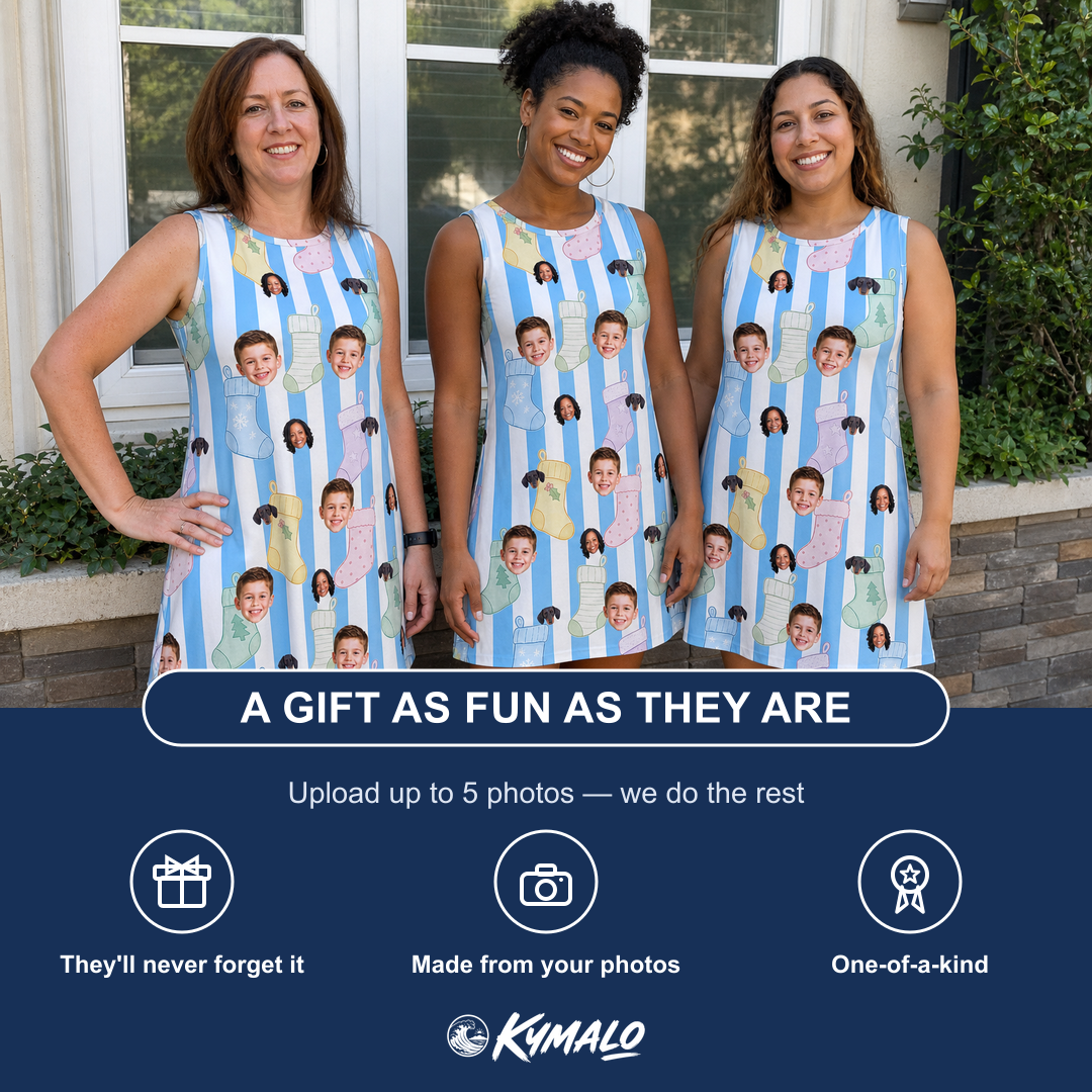 Friends in matching Women's Mantel Munchkins Custom Face Tank Dress — a group gift photo