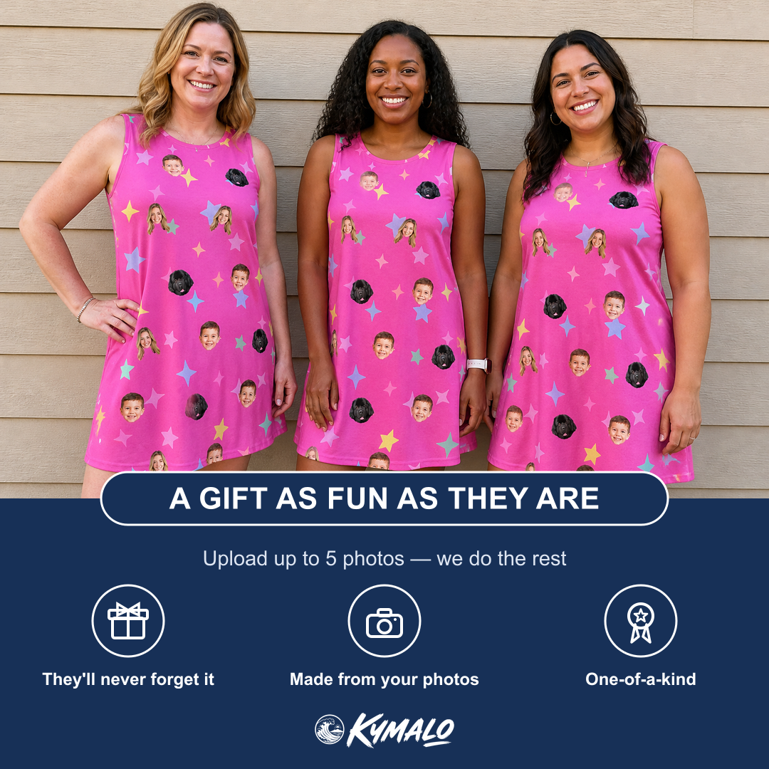 Friends in matching Women's Astro Applause Custom Face Tank Dress — a group gift photo
