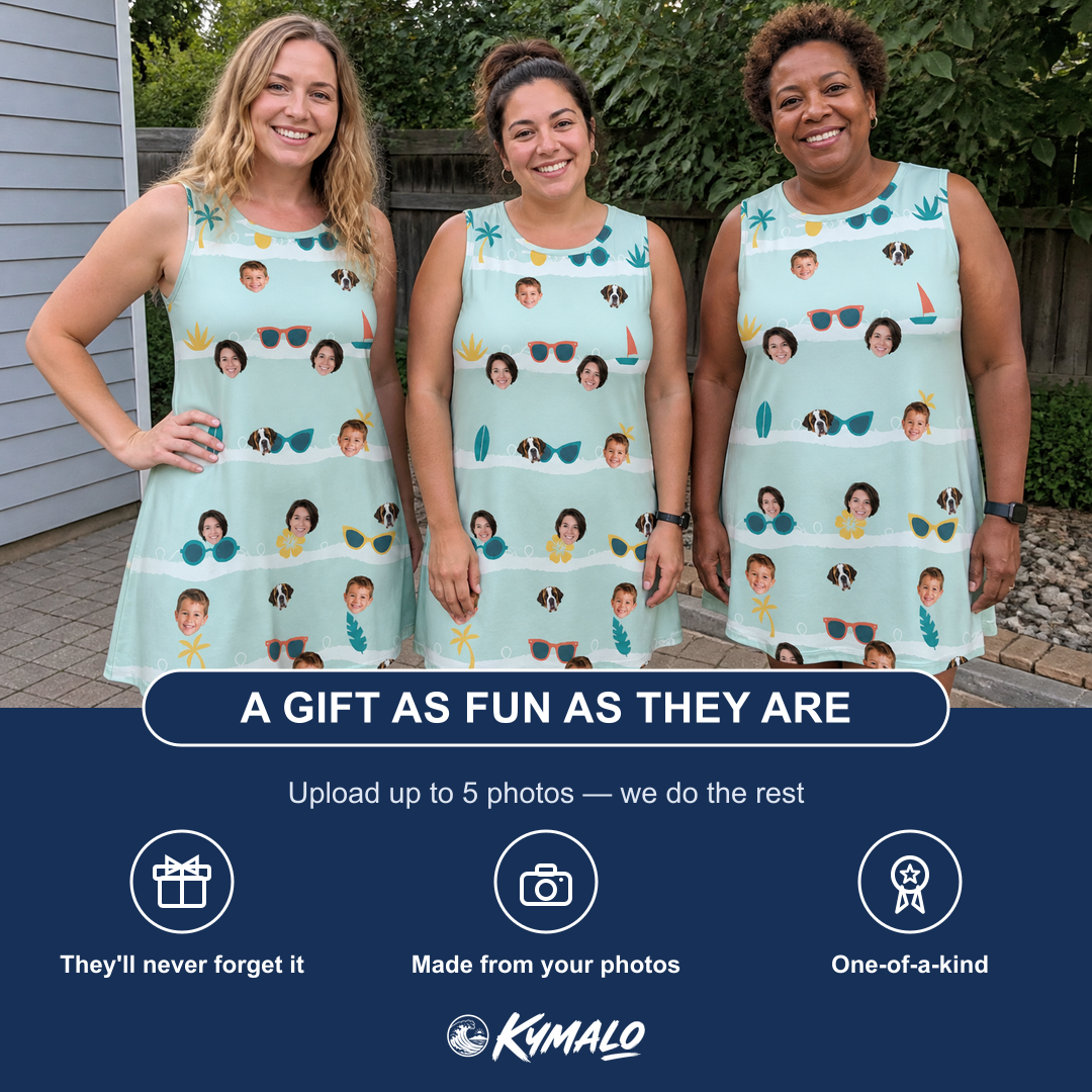 Friends in matching Women's Lens Liaisons Custom Face Tank Dress — a group gift photo